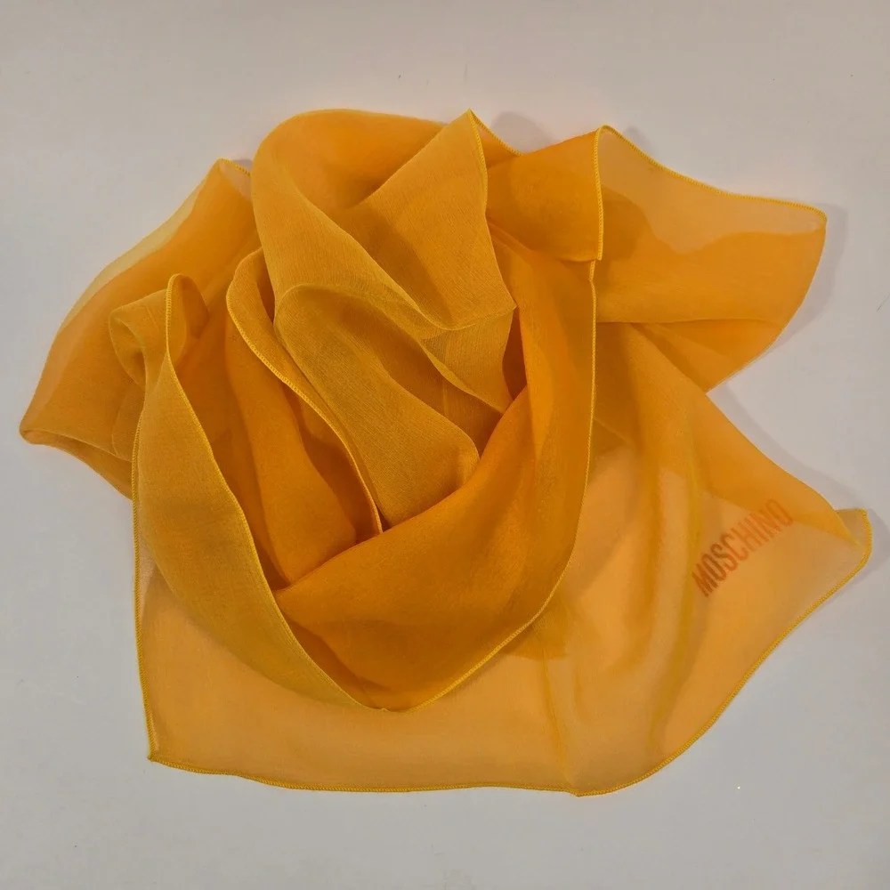 Vintage Moschino Mustard Yellow Silk Chiffon Square Scarf Lightweight Wrap